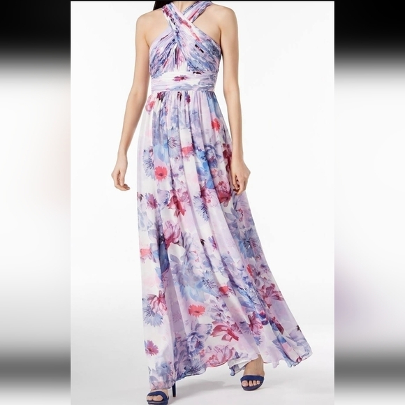 Calvin Klein Dresses & Skirts - Calvin Klein Floral Chifon Crisscross Halter Gown 2 Like New